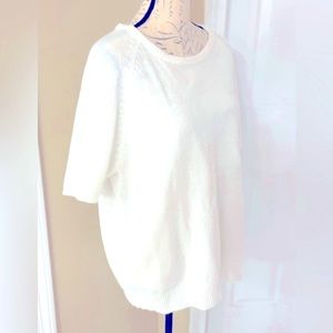Carolyn Taylor for By Design | Ivory Soft Acrylic Knit Short Sleeve Sweater